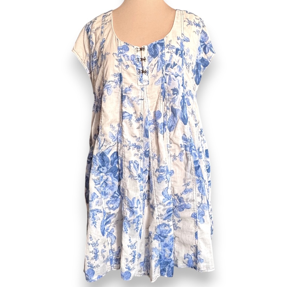 FREE PEOPLE Eyes On You Blue Floral Hook & Eye Tunic Mini Dress S
